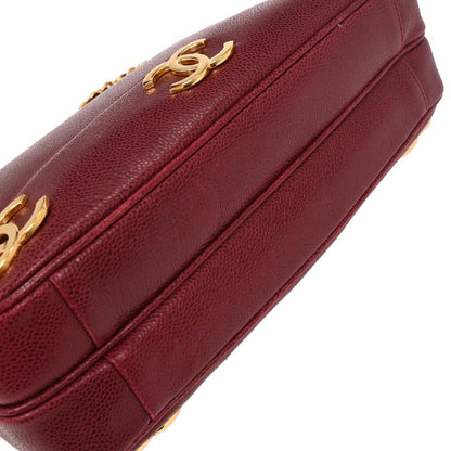 Chanel 1994-1996 Bordeaux Caviar Triple CC Shoulder Tote Bag
