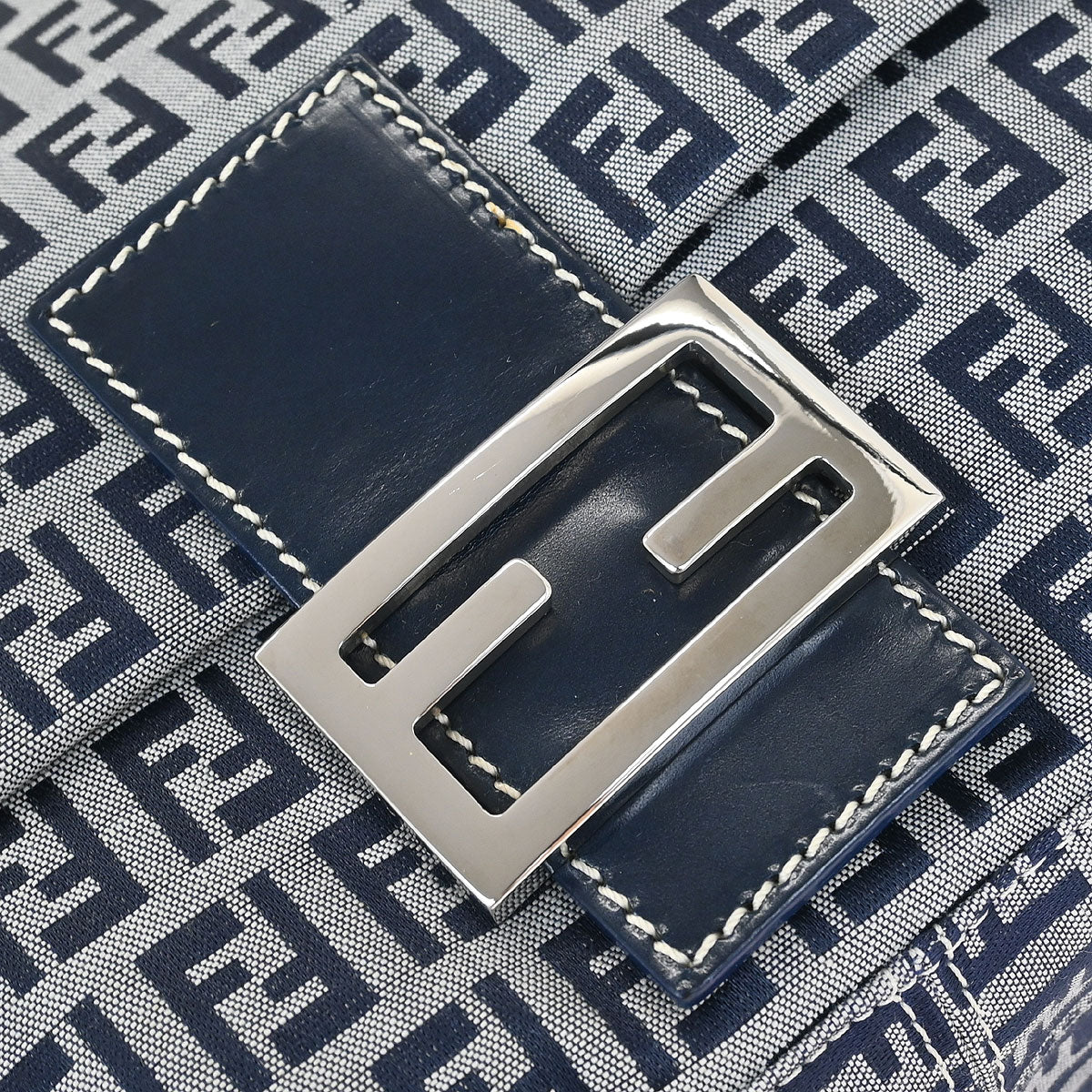 Fendi Navy Gray Zucchino Mamma Baguette Handbag