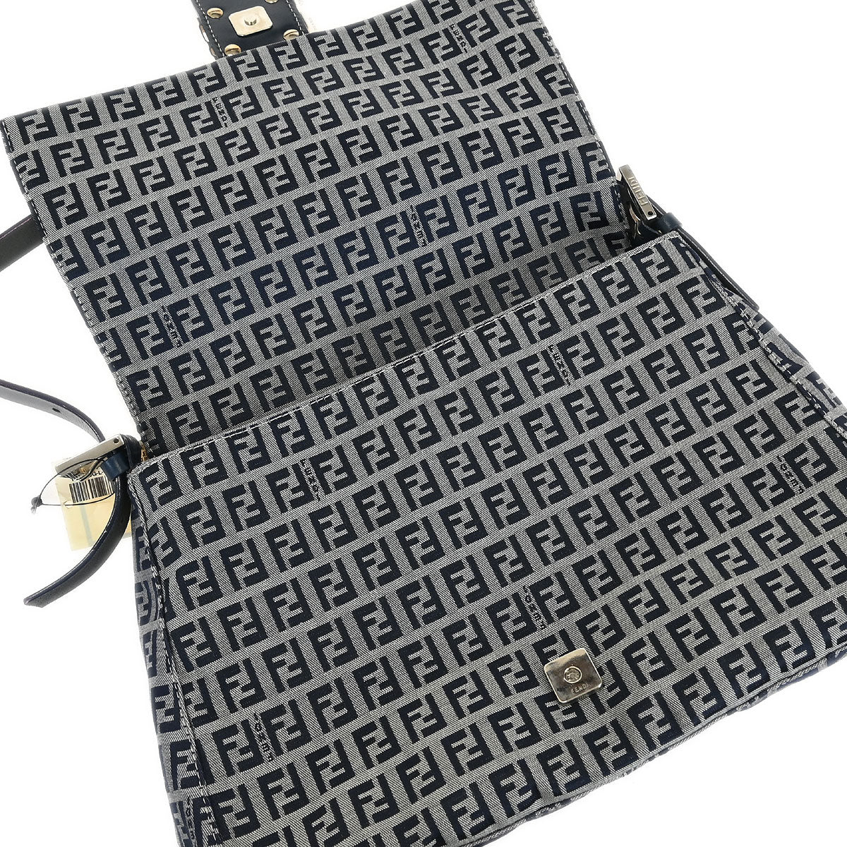 Fendi Navy Gray Zucchino Mamma Baguette Handbag