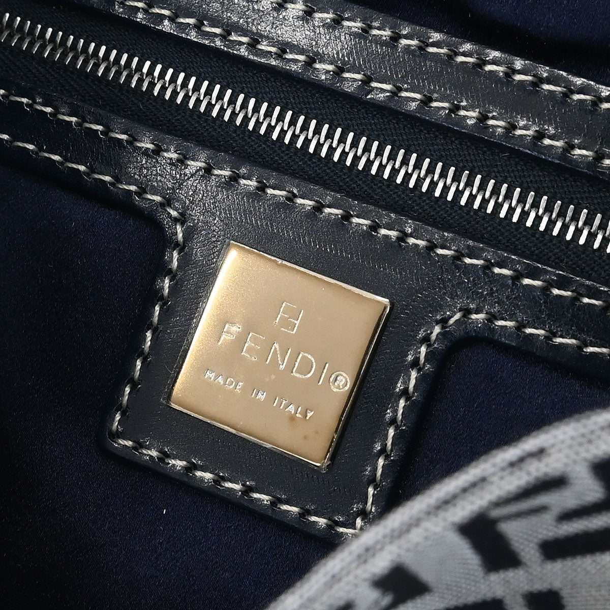 Fendi Navy Gray Zucchino Mamma Baguette Handbag
