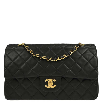 Chanel 1997-1999 Black Lambskin Medium Classic Double Flap Shoulder Bag