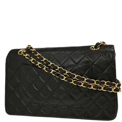 Chanel 1997-1999 Black Lambskin Medium Classic Double Flap Shoulder Bag