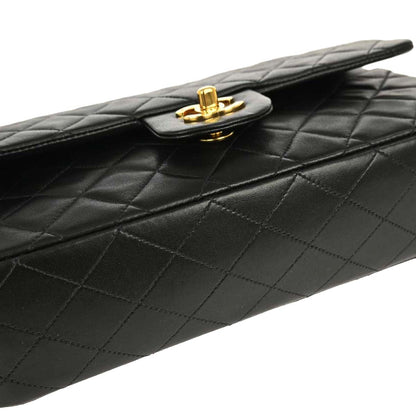 Chanel 1997-1999 Black Lambskin Medium Classic Double Flap Shoulder Bag