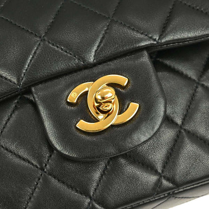 Chanel 1997-1999 Black Lambskin Medium Classic Double Flap Shoulder Bag