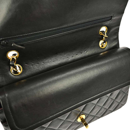 Chanel 1997-1999 Black Lambskin Medium Classic Double Flap Shoulder Bag