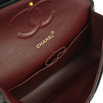 Chanel 1997-1999 Black Lambskin Medium Classic Double Flap Shoulder Bag
