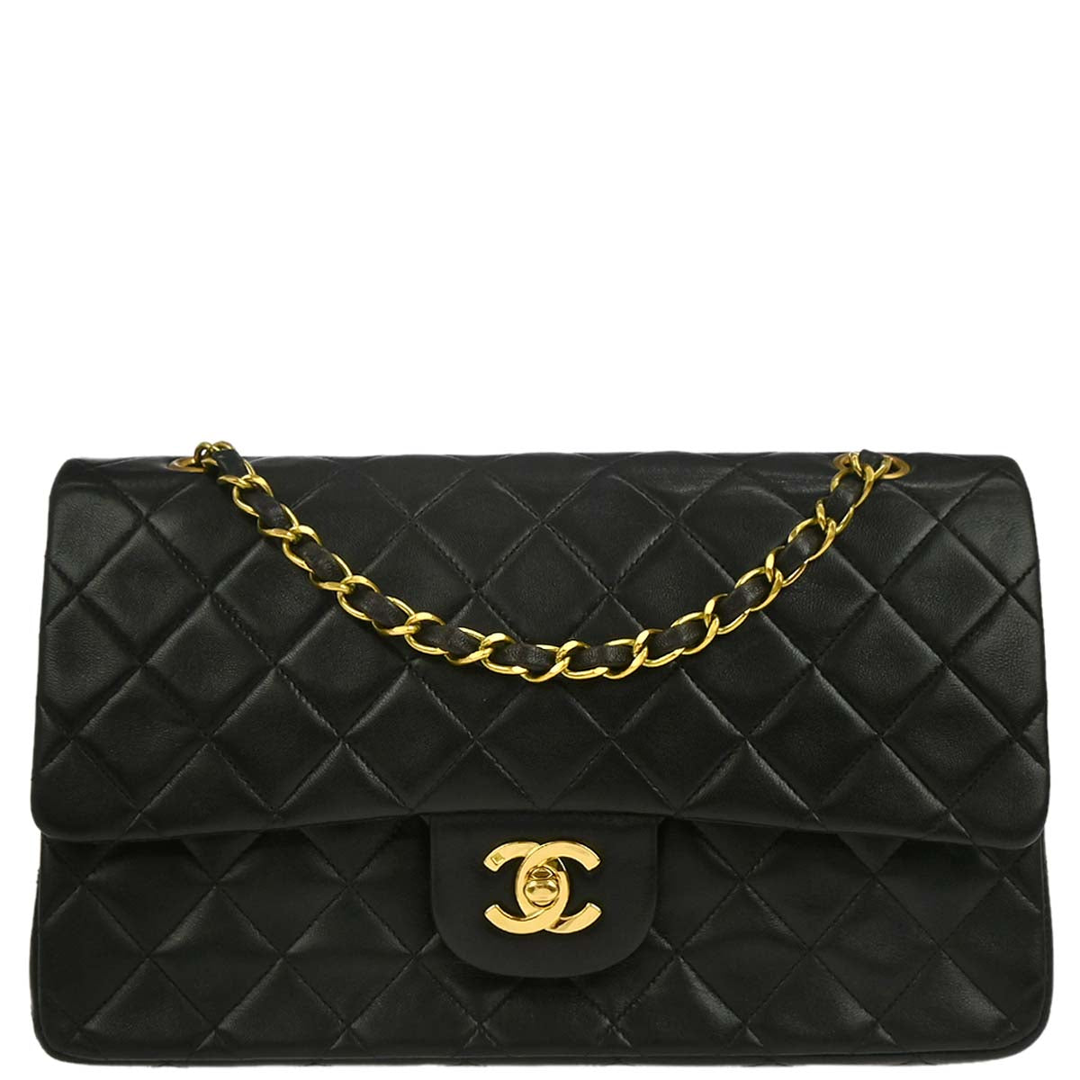 Chanel 1994-1996 Black Lambskin Medium Classic Double Flap Shoulder Bag