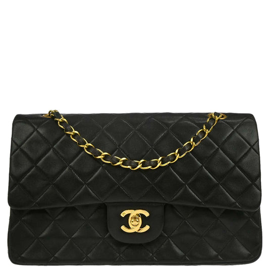 Chanel 1994-1996 Black Lambskin Medium Classic Double Flap Shoulder Bag