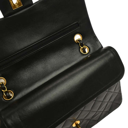 Chanel 1994-1996 Black Lambskin Medium Classic Double Flap Shoulder Bag