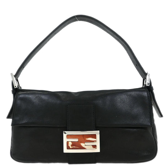 Fendi Black Leather Baguette Handbag