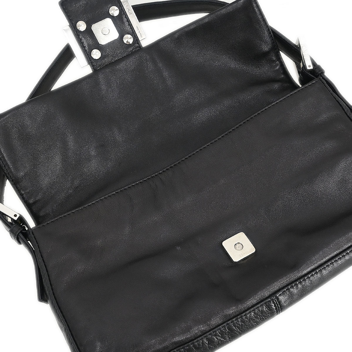 Fendi Black Leather Baguette Handbag