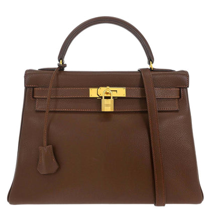 Hermes Marron Fonce Togo Kelly 32 Retourne Handbag