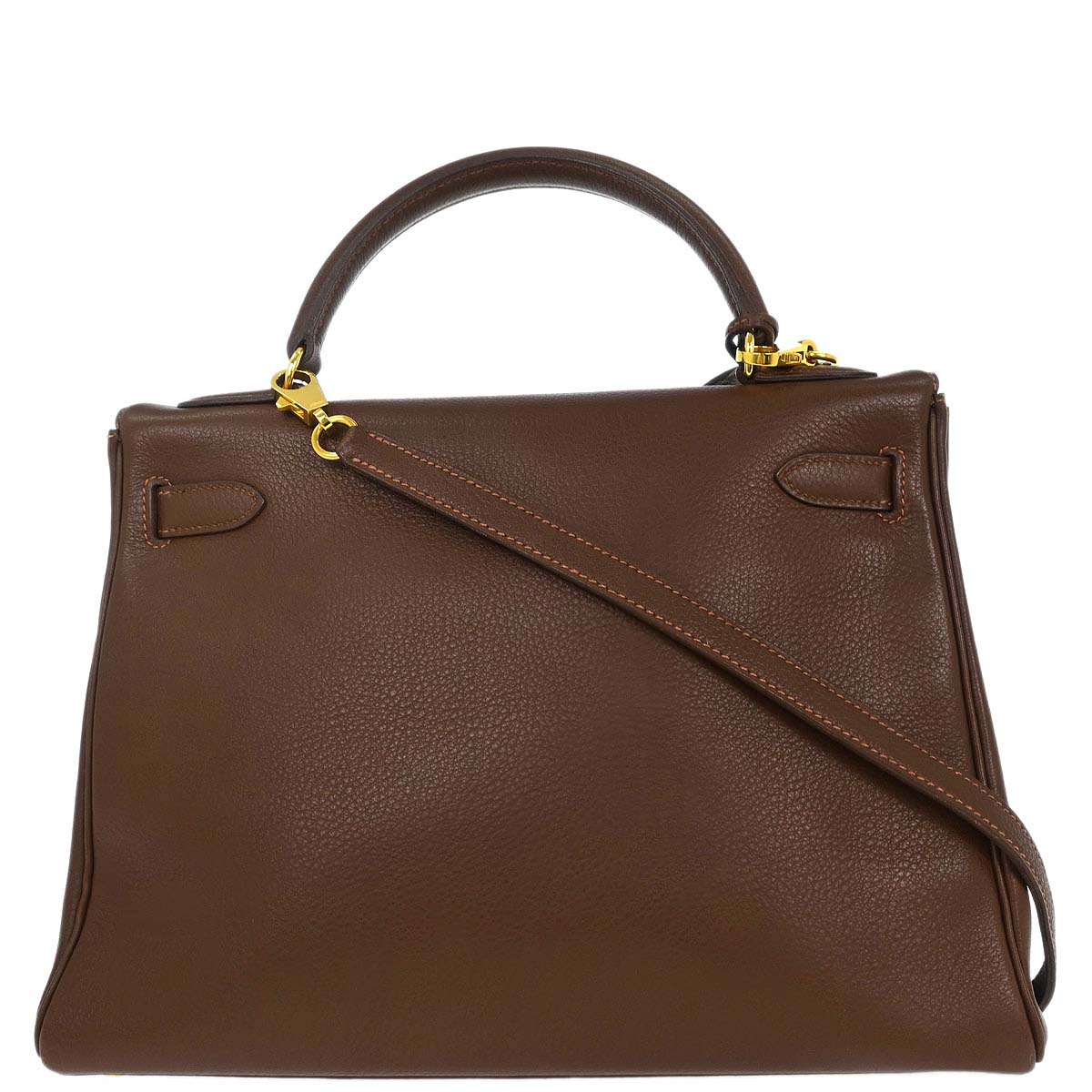 Hermes Marron Fonce Togo Kelly 32 Retourne Handbag