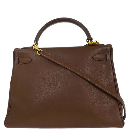 Hermes Marron Fonce Togo Kelly 32 Retourne Handbag