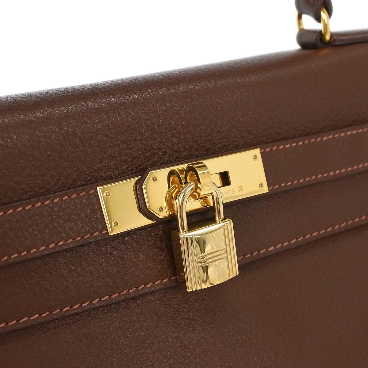 Hermes Marron Fonce Togo Kelly 32 Retourne Handbag