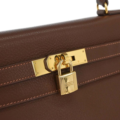 Hermes Marron Fonce Togo Kelly 32 Retourne Handbag