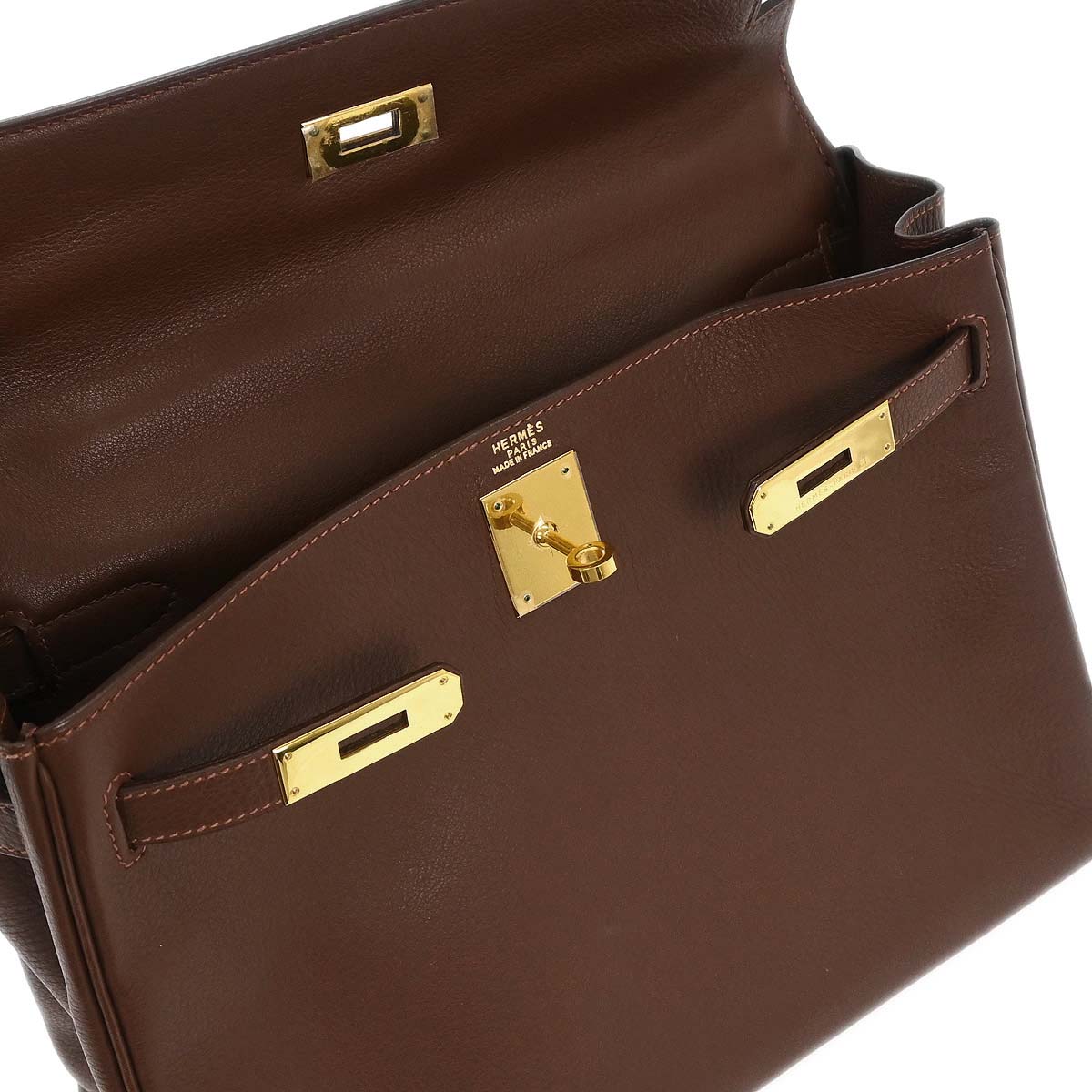 Hermes Marron Fonce Togo Kelly 32 Retourne Handbag