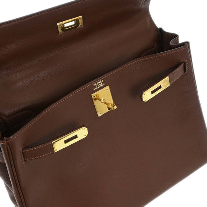 Hermes Marron Fonce Togo Kelly 32 Retourne Handbag