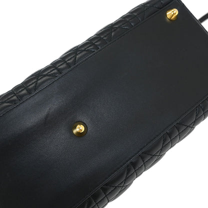 Christian Dior Black Lambskin Large Lady Dior Cannage 2way Shoulder Handbag