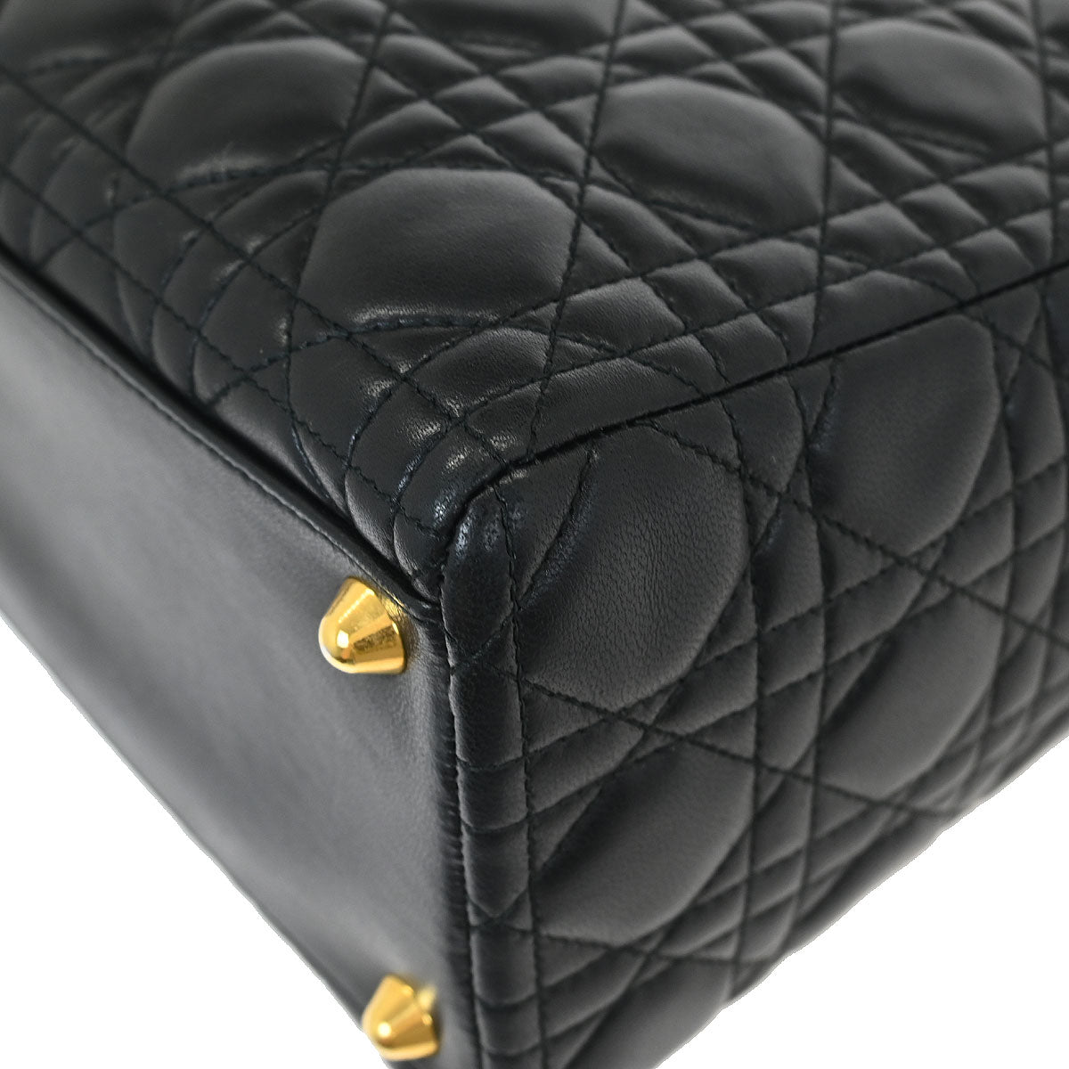 Christian Dior Black Lambskin Large Lady Dior Cannage 2way Shoulder Handbag