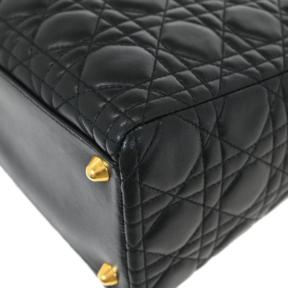 Christian Dior Black Lambskin Large Lady Dior Cannage 2way Shoulder Handbag