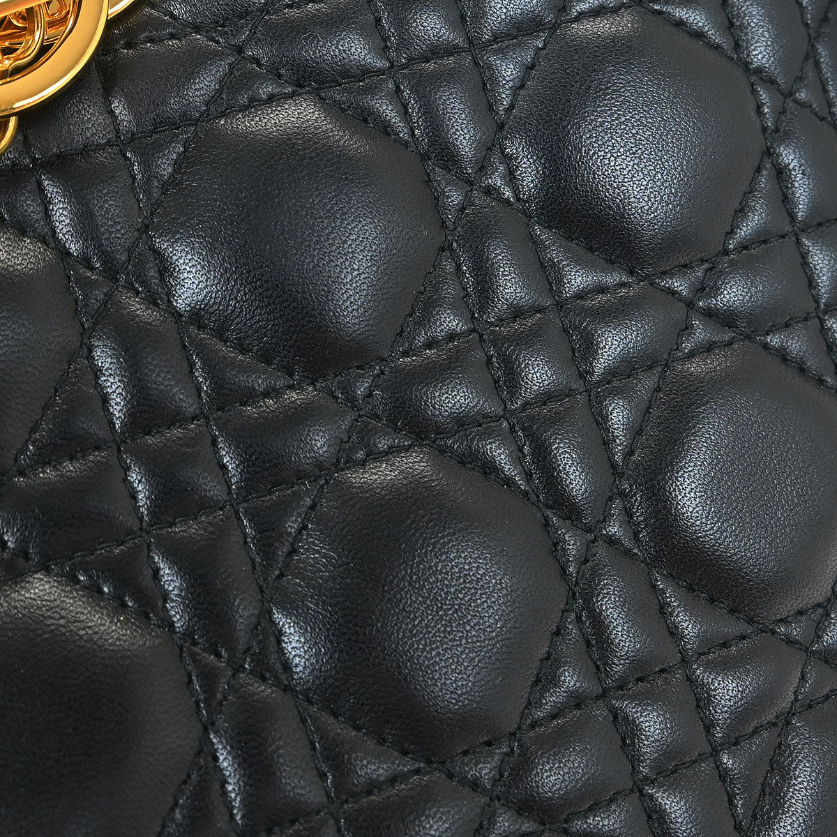 Christian Dior Black Lambskin Large Lady Dior Cannage 2way Shoulder Handbag