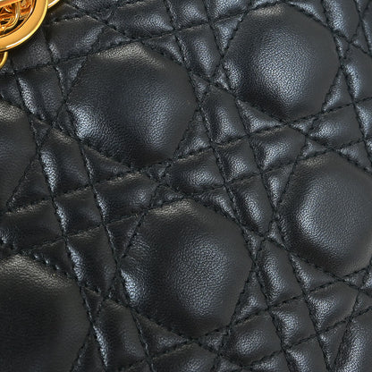Christian Dior Black Lambskin Large Lady Dior Cannage 2way Shoulder Handbag