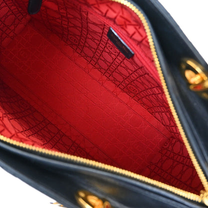 Christian Dior Black Lambskin Large Lady Dior Cannage 2way Shoulder Handbag