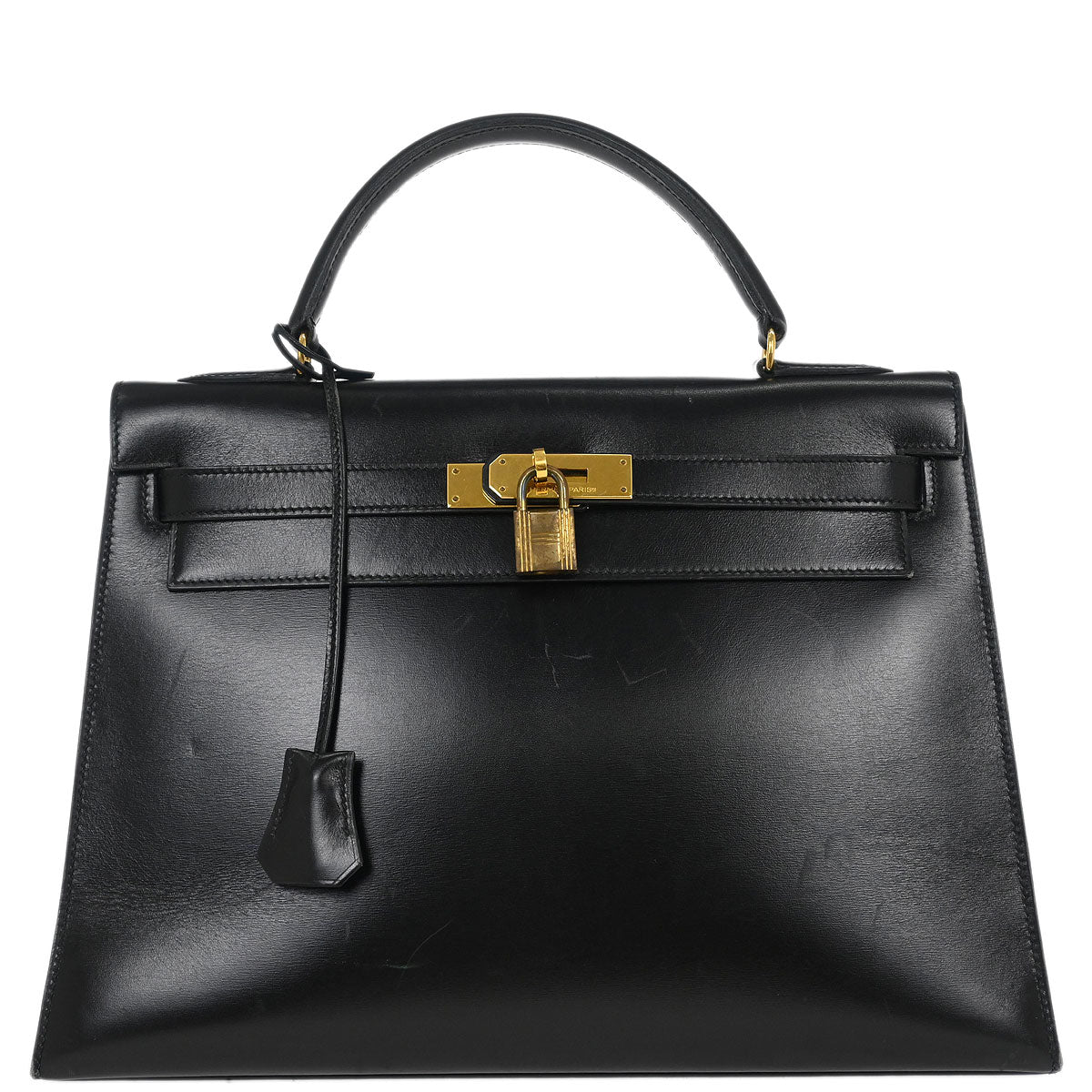 Hermes Black Box Calf Kelly 32 Sellier Handbag