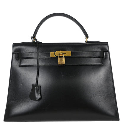 Hermes Black Box Calf Kelly 32 Sellier Handbag