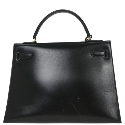 Hermes Black Box Calf Kelly 32 Sellier Handbag