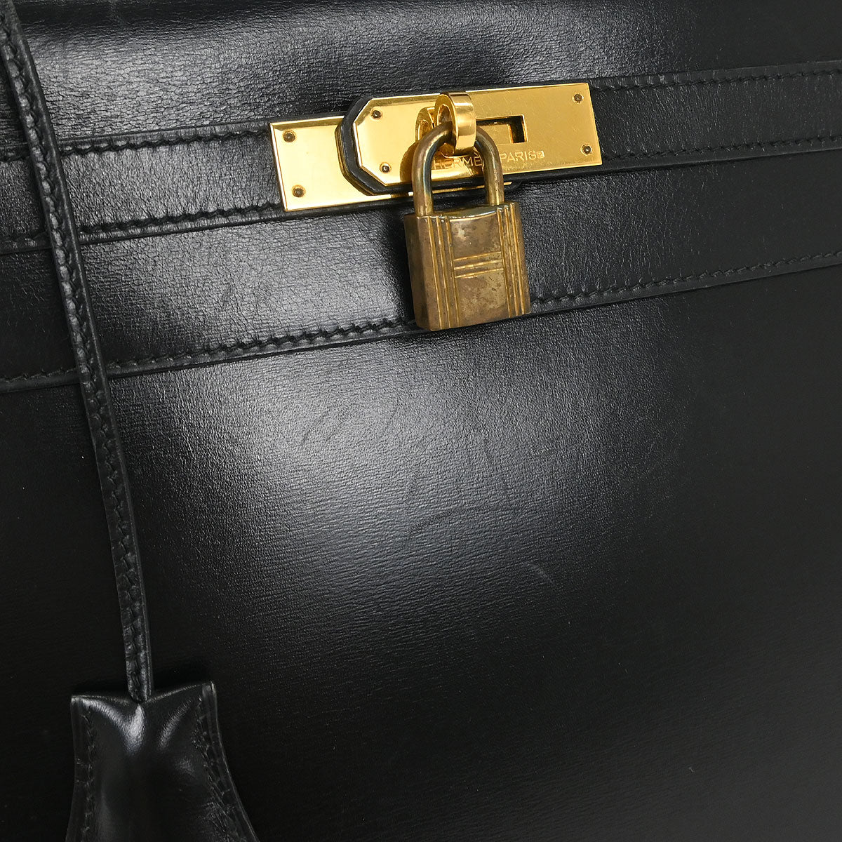 Hermes Black Box Calf Kelly 32 Sellier Handbag
