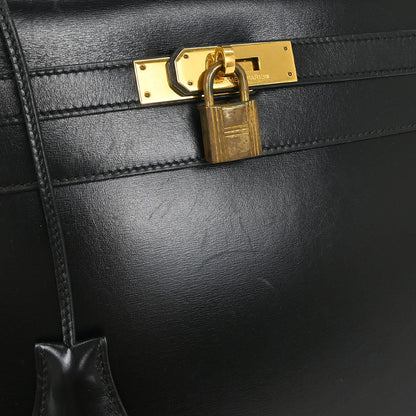 Hermes Black Box Calf Kelly 32 Sellier Handbag