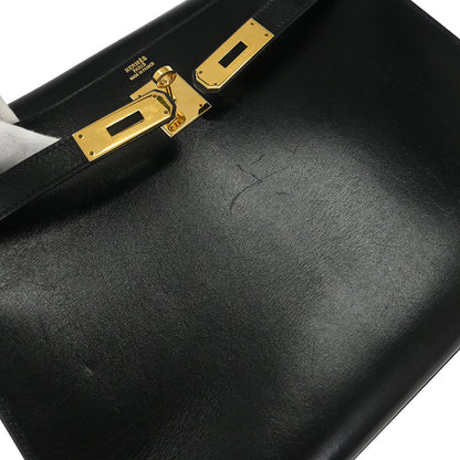 Hermes Black Box Calf Kelly 32 Sellier Handbag
