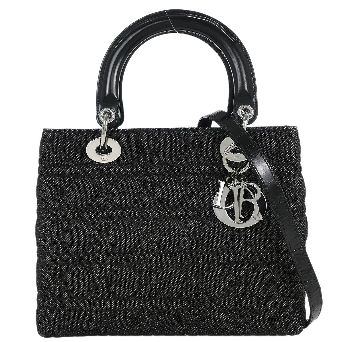 Christian Dior Black Denim Medium Lady Dior Cannage Handbag
