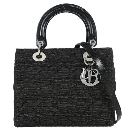 Christian Dior Black Denim Medium Lady Dior Cannage Handbag