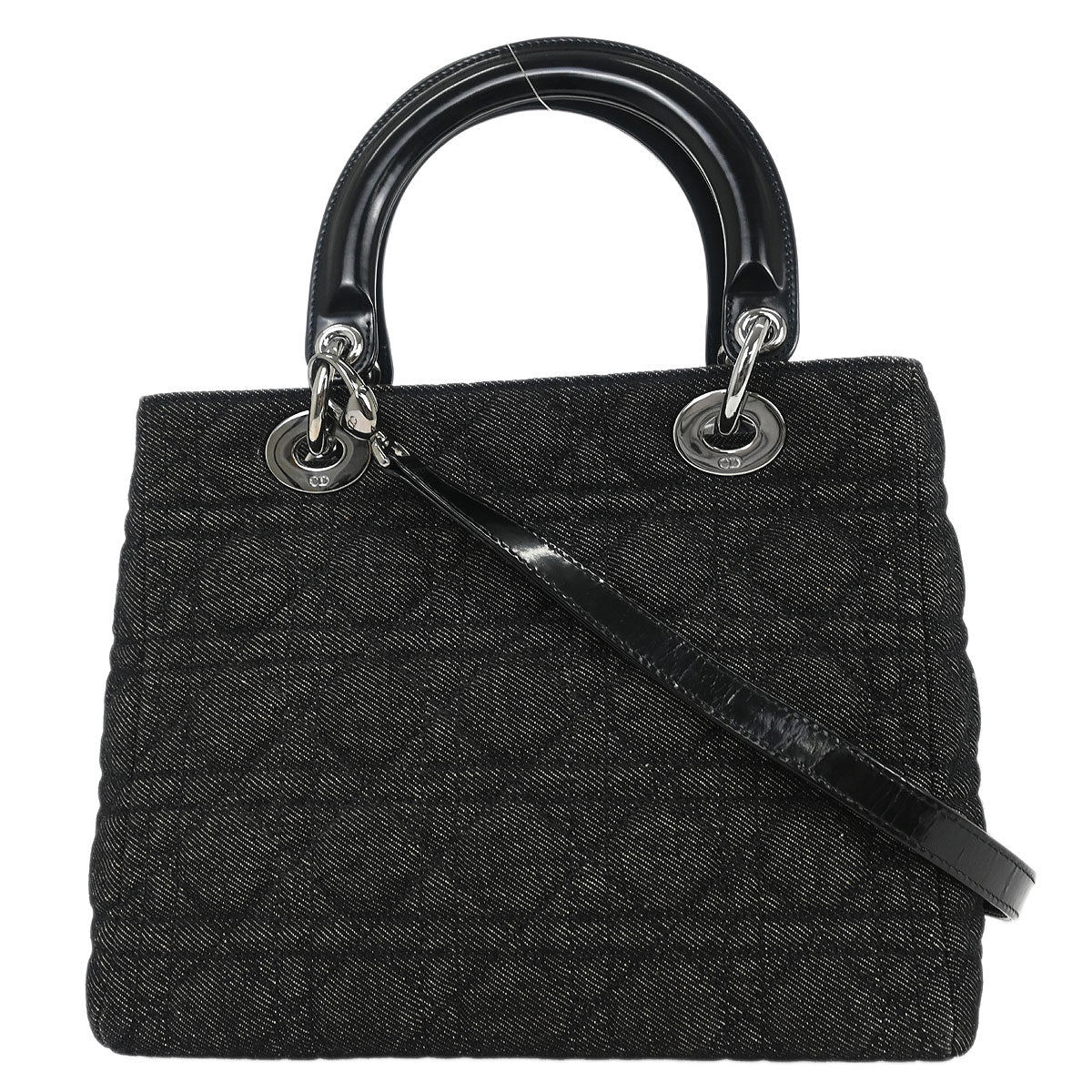 Christian Dior Black Denim Medium Lady Dior Cannage Handbag