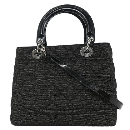 Christian Dior Black Denim Medium Lady Dior Cannage Handbag
