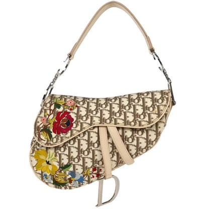 Christian Dior Off-white Embroidered Trotter Saddle Handbag