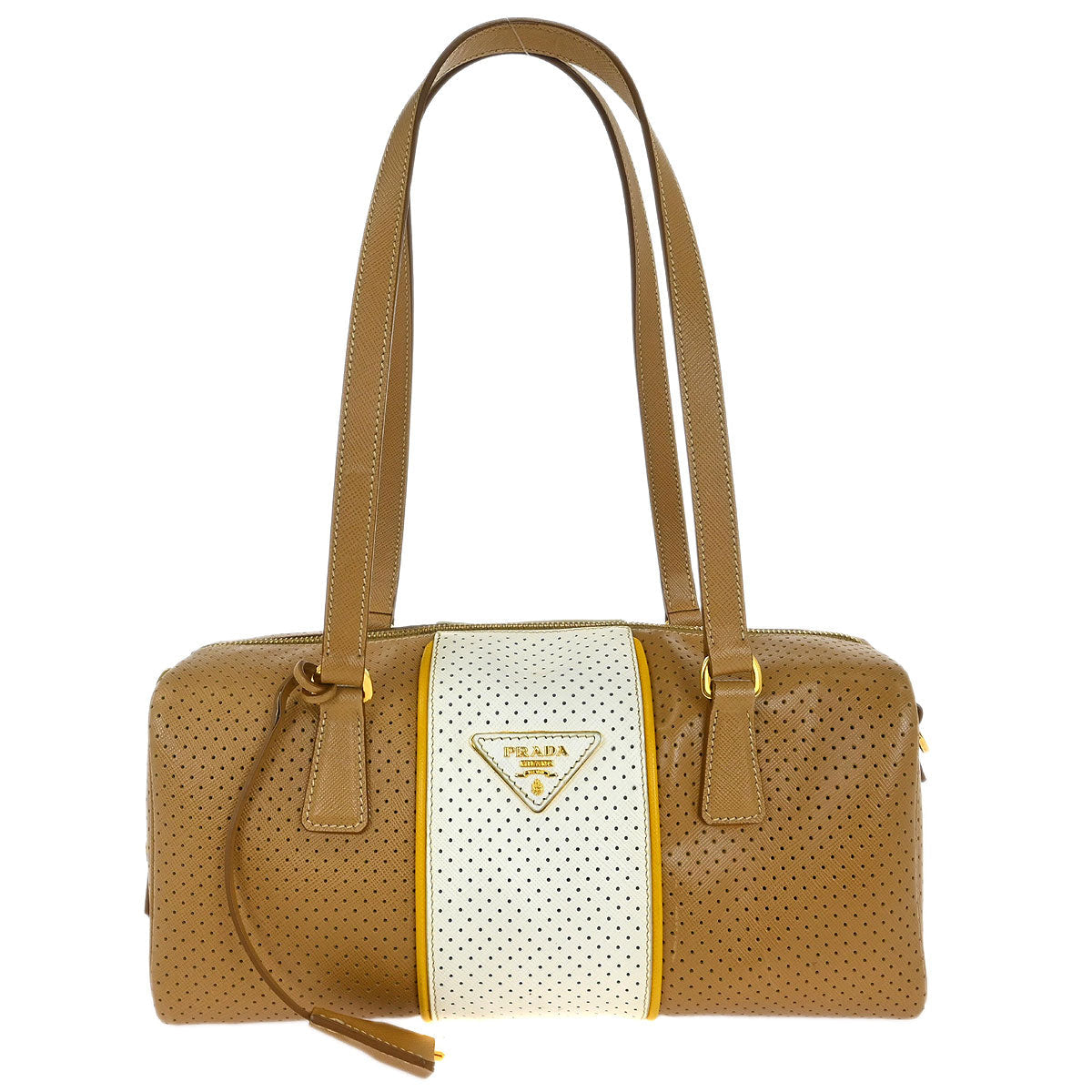 Prada Brown White Perforated Handbag