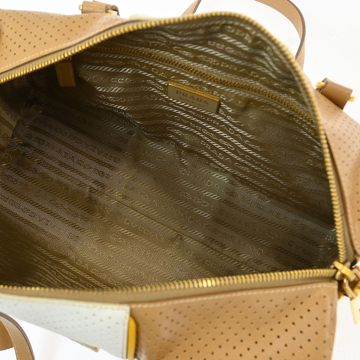 Prada Brown White Perforated Handbag