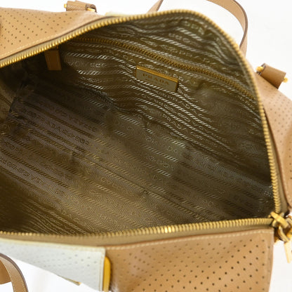Prada Brown White Perforated Handbag