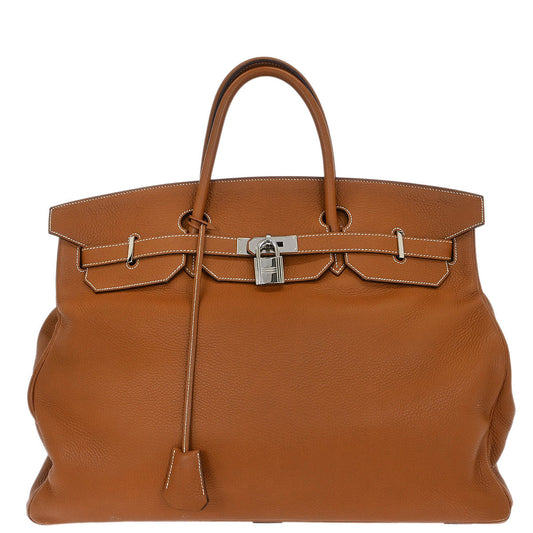 Hermes Gold Taurillon Clemence Birkin 50 Handbag