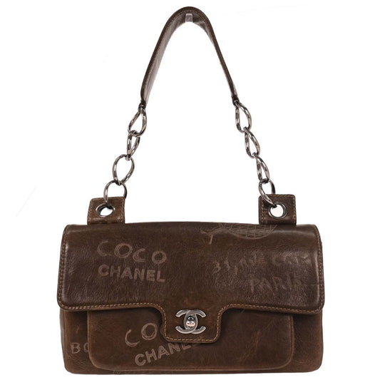 Chanel 2003-2004 Brown Calfskin Mademoiselle Graffiti Bag Shoulder Bag