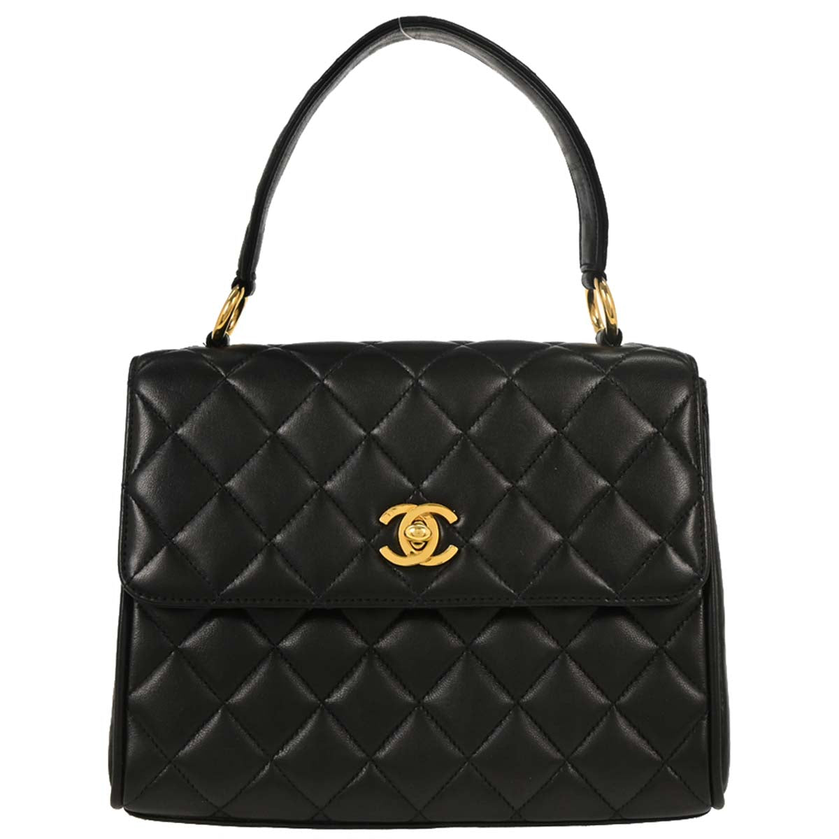 Chanel Black Lambskin Straight Flap Handbag