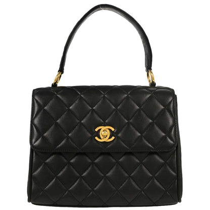 Chanel Black Lambskin Straight Flap Handbag