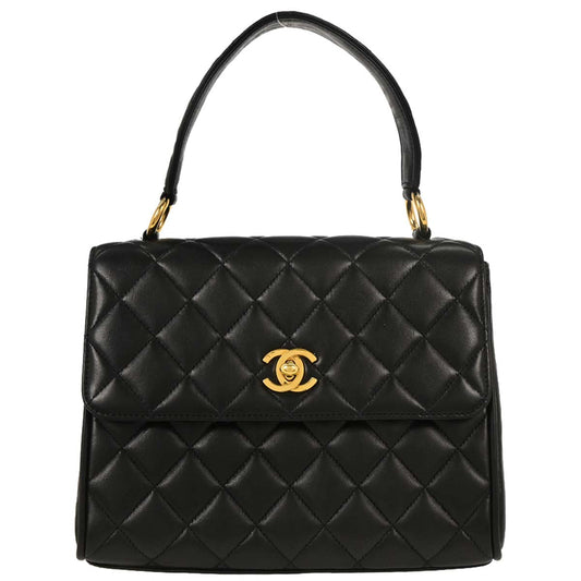 Chanel Black Lambskin Straight Flap Handbag