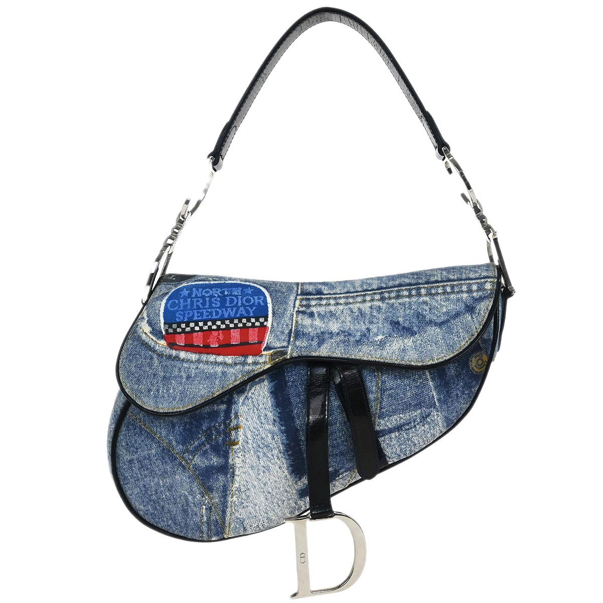 Christian Dior Blue Denim Print Saddle Handbag