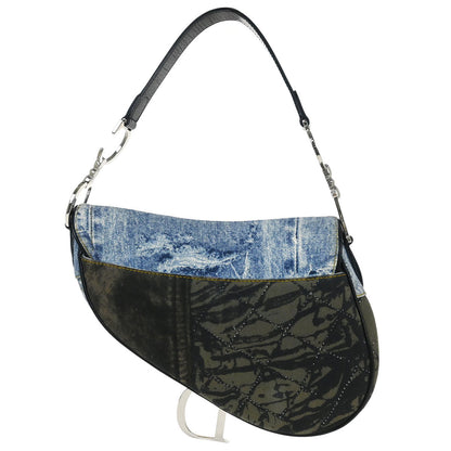 Christian Dior Blue Denim Print Saddle Handbag