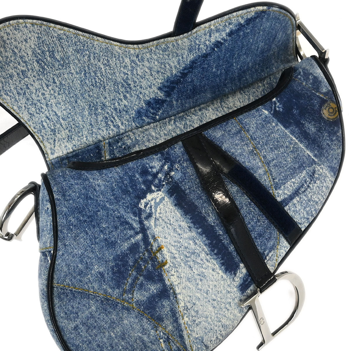 Christian Dior Blue Denim Print Saddle Handbag